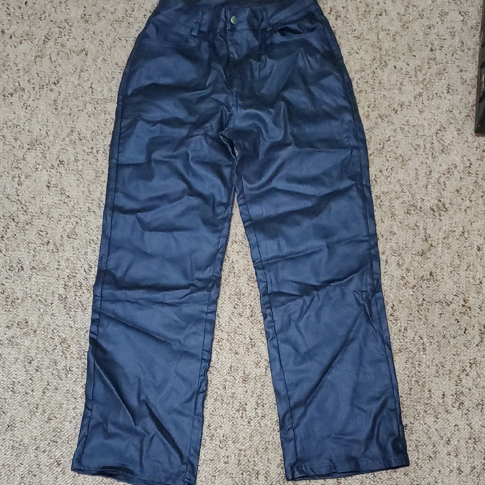 Navy Blue High Waisted Pleather Pants